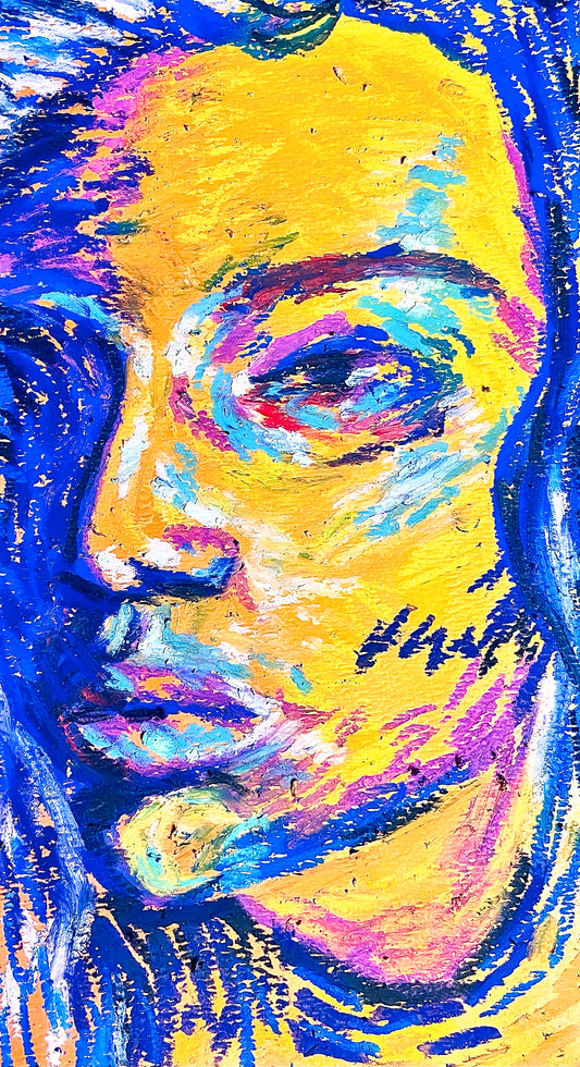 Oil pastel portrait postcard